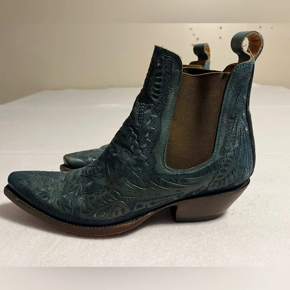 Old Gringo Boot Star Men’s 7D 9-150 Wyoming Blue Jeans TOOLED Leather Boots - Picture 10 of 13